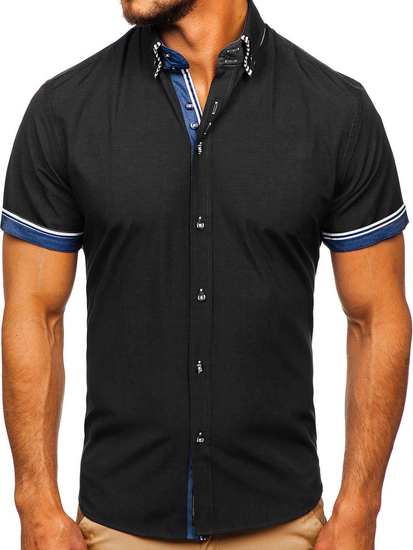 Πουκαμισο ανδρικο με κοντα μανικια μαυρο Bolf 2911-1