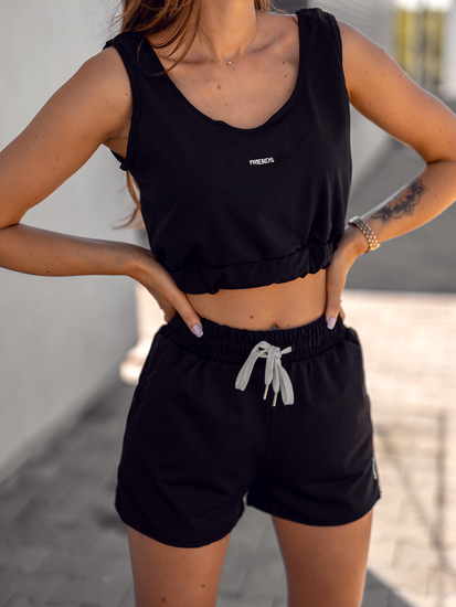 Μαύρο αθλητικό γυναικείο σετ δύο τεμαχίων Bolf YP1003A