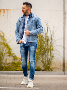 Γαλάζιο ανδρικό τζιν μπουφάν Bolf MJ501BC