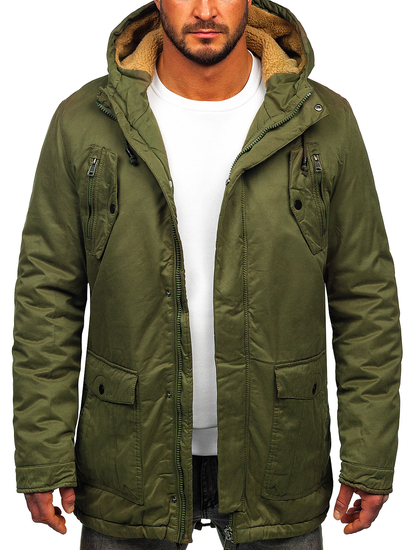 Πράσινο ανδρικό χειμωνιάτικο παρκά βαμβακερό Bolf 1794
