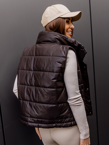 Σκούρο καφέ κοντό καπιτονέ γυναικείο γιλέκο Bolf 82032