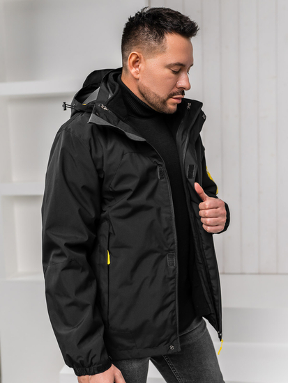 Μαύρο αθλητικό ανδρικό μπουφάν χειμερινό με επένδυση Bolf 5M3263A1