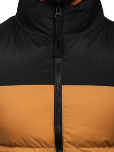 Καμηλό παχύ καπιτονέ ανδρικό γιλέκο με κουκούλα Bolf 9969