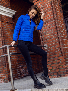 Καπιτονέ μεταβατικό μπουφάν γυναικείο με όρθιο γιακά σε χρώμα μπλε του κοβαλτίου Bolf 1141A