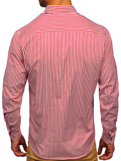 Κοκκινο Πουκαμισο ανδρικο ριγε με μακρια μανικια Bolf 20726