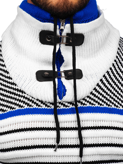 Ανδρικό λευκό χοντρό πουλόβερ με όρθιο γιακά Bolf 2000