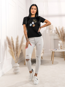 Μαύρο γυναικείο t-shirt με στάμπα Bolf 95T2519