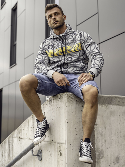 Γκρι ανδρική ζακέτα με κουκούλα Bolf 27B8123A