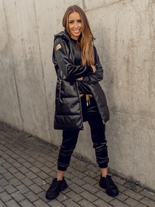 Μαύρο μακρύ καπιτονέ γυναικείο γιλέκο Bolf AY756