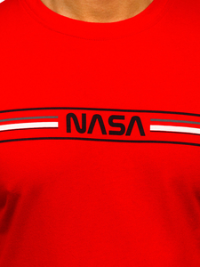 Κόκκινο βαμβακερό t-shirt ανδρικό με στάμπα Bolf 5052