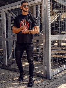 Μαύρο ανδρικό T-shirt με εκτύπωση Bolf 192377A