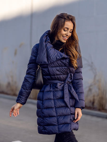 Μπλε μαρέν γυναικείο μακρύ χειμερινό μπουφάν Bolf J9061