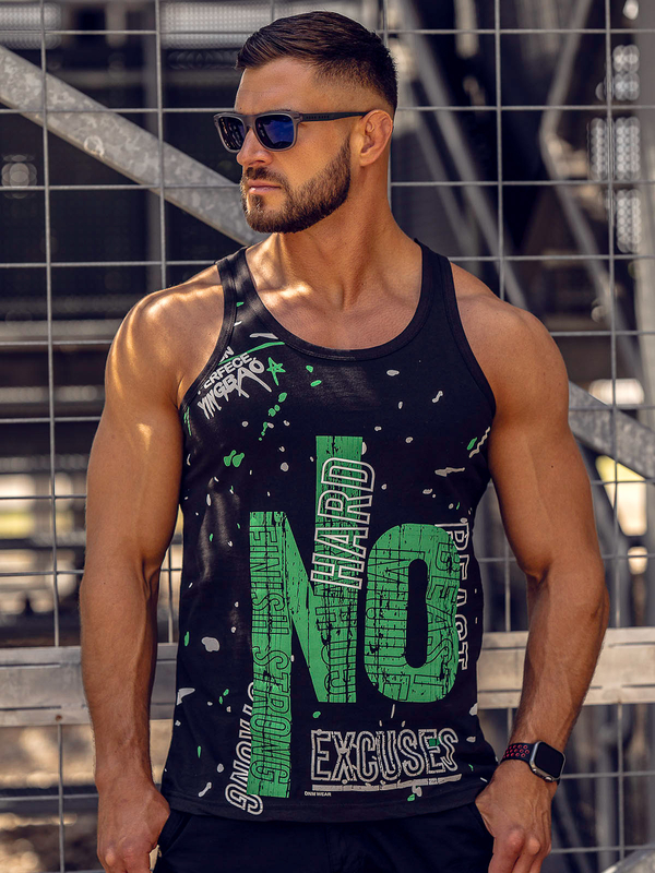 Μαύρη ανδρική αμάνικη μπλούζα tank top με στάμπα Bolf 14852A