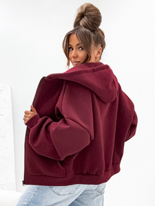 Γυναικεία ζεστή μπλούζα με κουκούλα σε σχήμα πεταλούδας Κόκκινο κρασί Bolf 821112