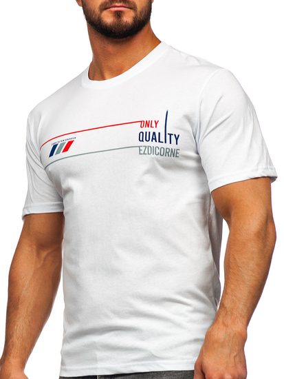 Λευκό βαμβακερό ανδρικό t-shirt με τύπωμα Bolf 14772
