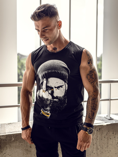 Μαυρο μπλουζακι tank top με σταμπα Bolf 14812