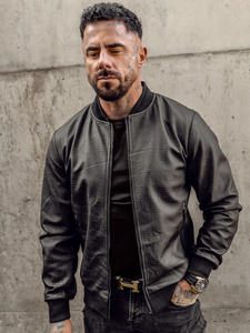 Μαύρο δερμάτινο μπουφάν bomber ανδρικό Bolf 3A65