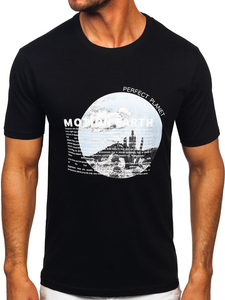 Μαύρο βαμβακερό ανδρικό t-shirt με στάμπα Bolf MPO3466