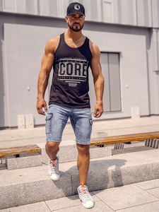 Μαύρη ανδρική αμάνικη μπλούζα tank top με στάμπα Bolf 14840A