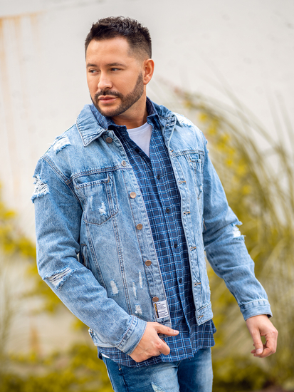 Γαλάζιο ανδρικό τζιν μπουφάν Bolf MJ501BC