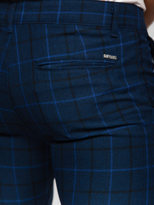 Σκούρο μπλε ανδρικό καρό υφασμάτινο παντελόνι Bolf 184195