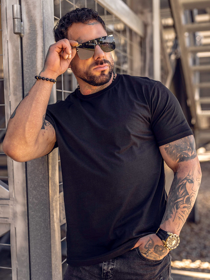 Ανδρικό μπλουζάκι Βασικός βαμβακερό Μαύρος Bolf 192397B