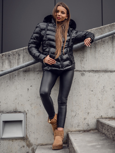 Μαύρο καπιτονέ μπουφάν χειμωνιάτικο με κουκούλα για γυναίκες Bolf 5M3138