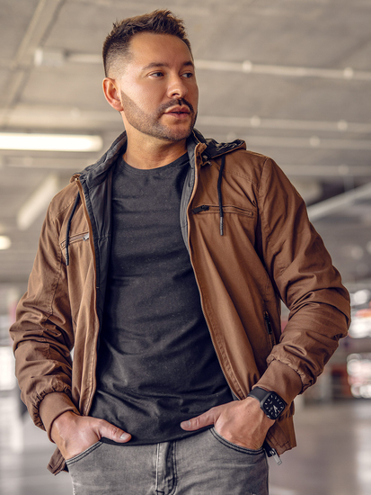 Καφέ βαμβακερό ανδρικό μεταβατικό μπουφάν Bolf 84M3010A
