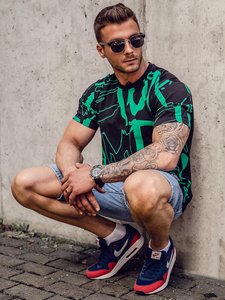 Ανδρικό μπλουζάκι με στάμπα από βαμβάκι Μαύρος Bolf KS1972A