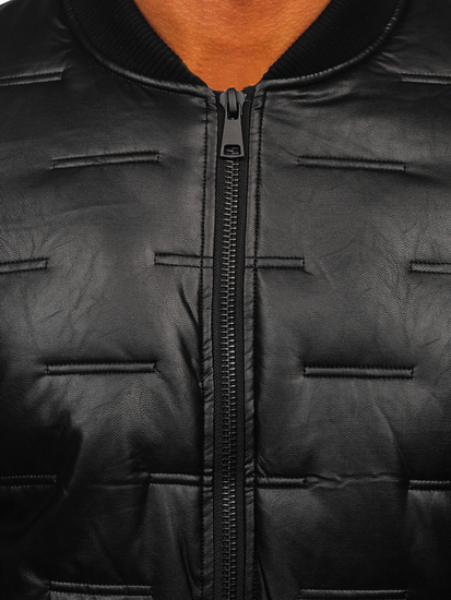 Μαύρη δερμάτινη καπιτονέ μπόμπερ ανδρική χειμερινή μπουφάν Bolf 11Z8099