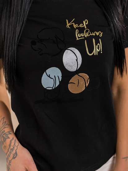 Μαύρο γυναικείο t-shirt με στάμπα Bolf 95T2519