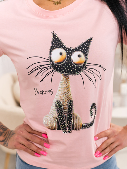 Ροζ γυναικείο t-shirt με εφαρμογή Bolf 95T2515