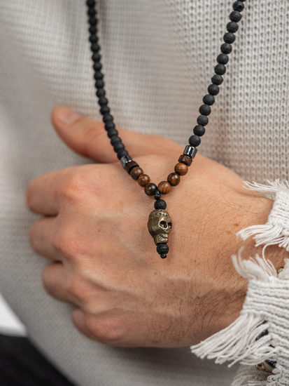 Μαύρο ανδρικό κολιέ με χάντρες σε κορδόνι με μενταγιόν Bolf TT5502