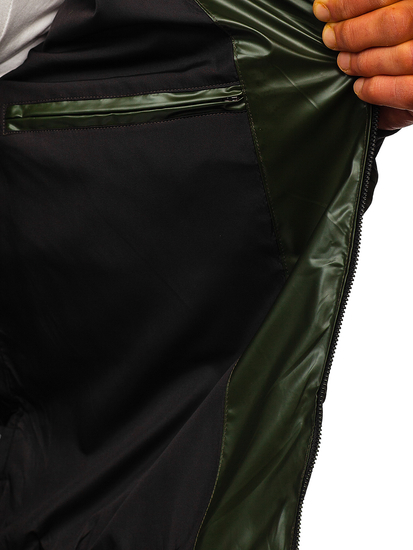 Πρασινο χειμωνιατικο μπουφαν ανδρικο bomber με κουκουλα Bolf 6590