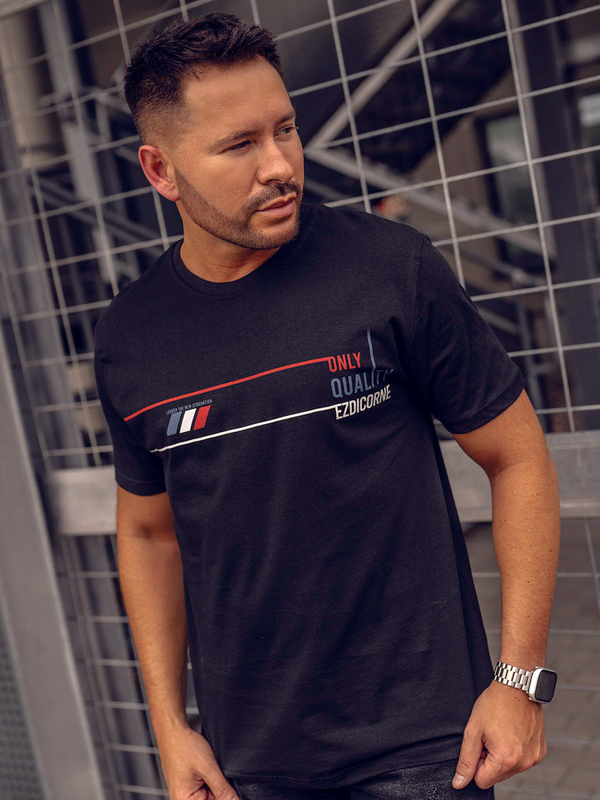 Μαύρο βαμβακερό ανδρικό t-shirt με στάμπα Bolf 14772A