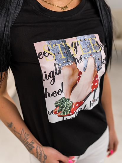 Μαύρο γυναικείο t-shirt με στάμπα Bolf 95T2506