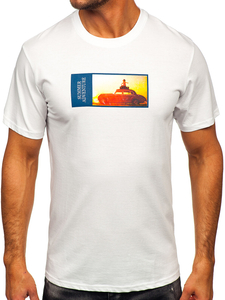 Λευκό βαμβακερό ανδρικό t-shirt με στάμπα Bolf MPO3559