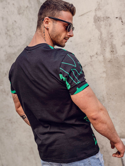 Ανδρικό μπλουζάκι με στάμπα από βαμβάκι Μαύρος Bolf KS1972A