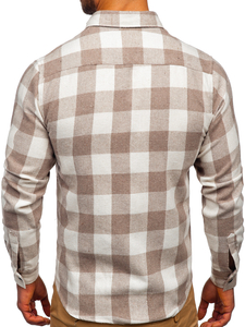 Μπεζ ανδρικό φανελένιο πουκάμισο με μακριά μανίκια Bolf 20723