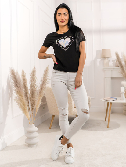 Μαύρο γυναικείο t-shirt με εφαρμογή Bolf 95T2510