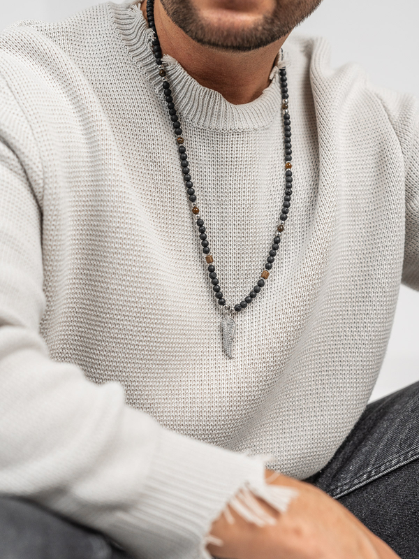 Μαύρο ανδρικό κολιέ με χάντρες σε κορδόνι με μενταγιόν Bolf TT5503