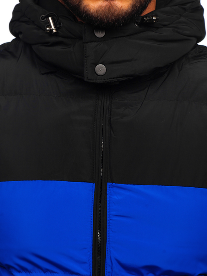 Μπλε καπιτονε γιλεκο ανδρικο με κουκουλα Bolf 1189