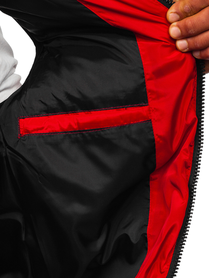 Κόκκινο παχύ καπιτονέ ανδρικό γιλέκο με κουκούλα Bolf 7126