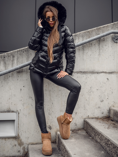 Μαύρο καπιτονέ μπουφάν χειμωνιάτικο με κουκούλα για γυναίκες Bolf 5M3138