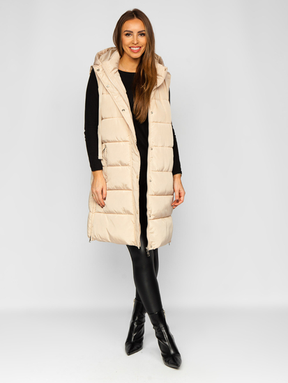 Μπεζ γυναικείο μακρύ καπιτονέ γιλέκο Bolf 81276