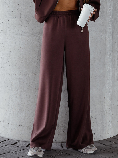 Γυναικεία αθλητική φόρμα 2 τεμαχίων με φερμουάρ και βουτυρένιο τελείωμα Σοκολάτα Bolf 821109