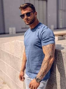 Ανδρικό μπλουζάκι Βασικός βαμβακερό Μπλε Bolf 192397A