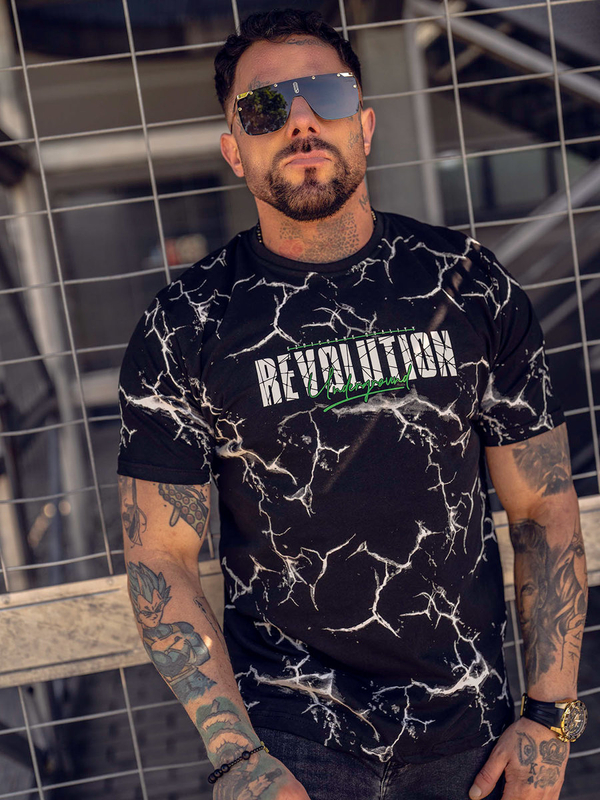 Ανδρικό μπλουζάκι με στάμπα από βαμβάκι Μαύρος Bolf 14717A