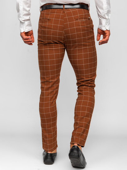 Καφέ παντελόνια υφασμάτινα chinos καρό ανδρικά Bolf 0047