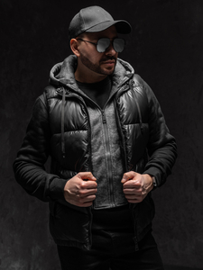 Μαύρη ανδρικό γιλέκο με κουκούλα Bolf 2908A1